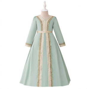 Girls Mint Green Long Sleeve Embroidered Dress