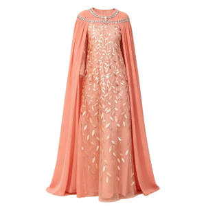 Embroidered Mesh Cape Dress