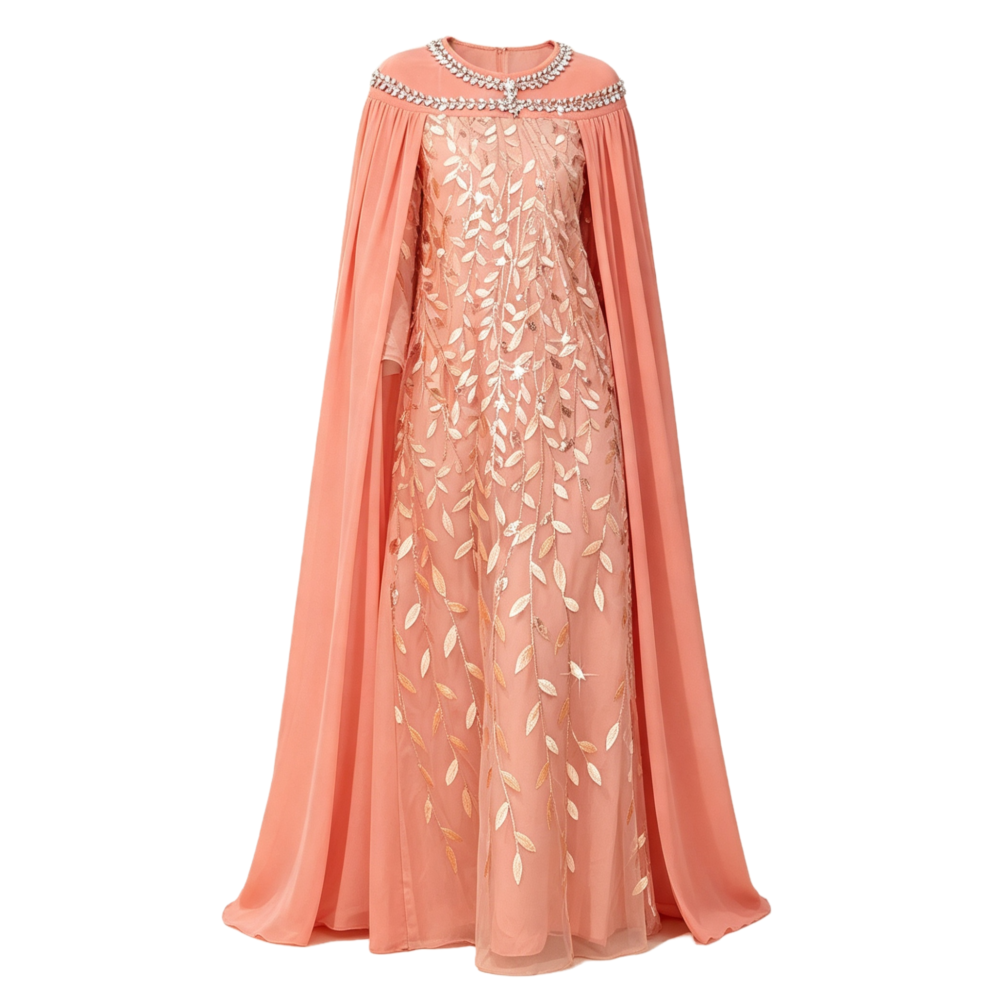 Embroidered Mesh Cape Dress