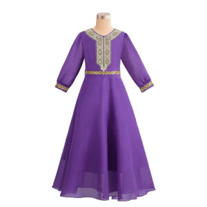 Girls Purple Long Sleeve Dress with Gold Sequin Trim