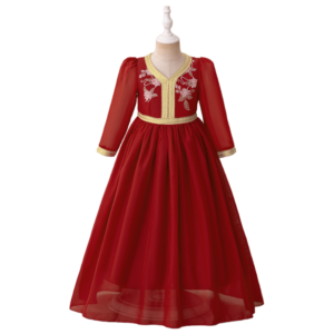 Girls Red Embroidered Tulle Party Dress