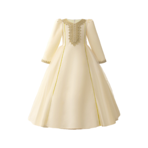 Girls Champagne Embroidered Dress with Floral Trim
