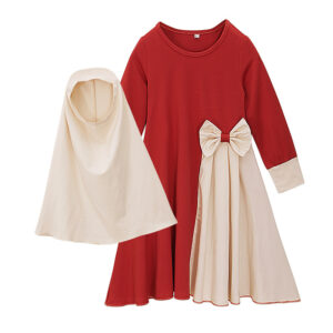 Girls Color Block Long Sleeve Maxi Dress and Hijab Set