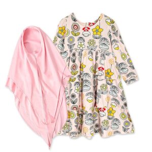 Girls Floral Long Sleeve Maxi Dress and Hijab Set