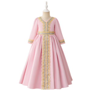 Girls Pink Dress with Gold Embroidery