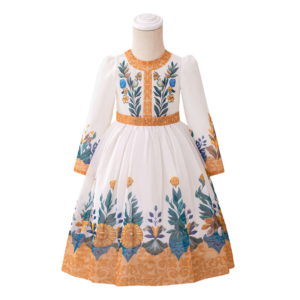 Girls Floral Printed Satin Dress
