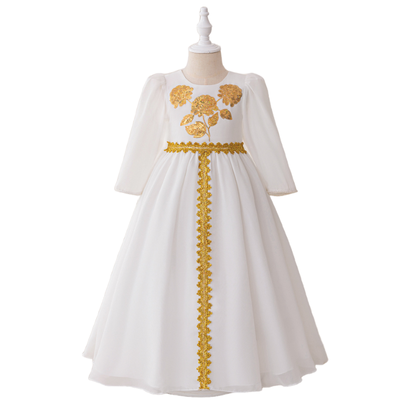 Muslim Girls White Embroidered Dress