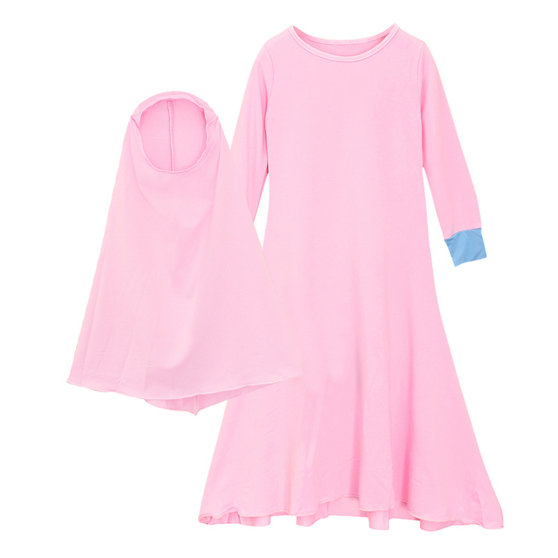 Solid Color Muslim Girls Dress