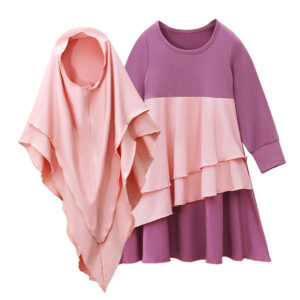 Girls Long Sleeve Ruffle Dress and Hijab Set