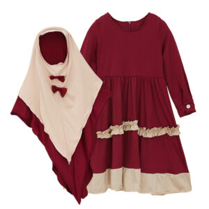 Girls Long Sleeve Maxi Dress with Bow Hijab