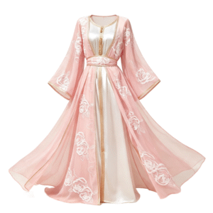 Pink Embroidered Two Piece Abaya