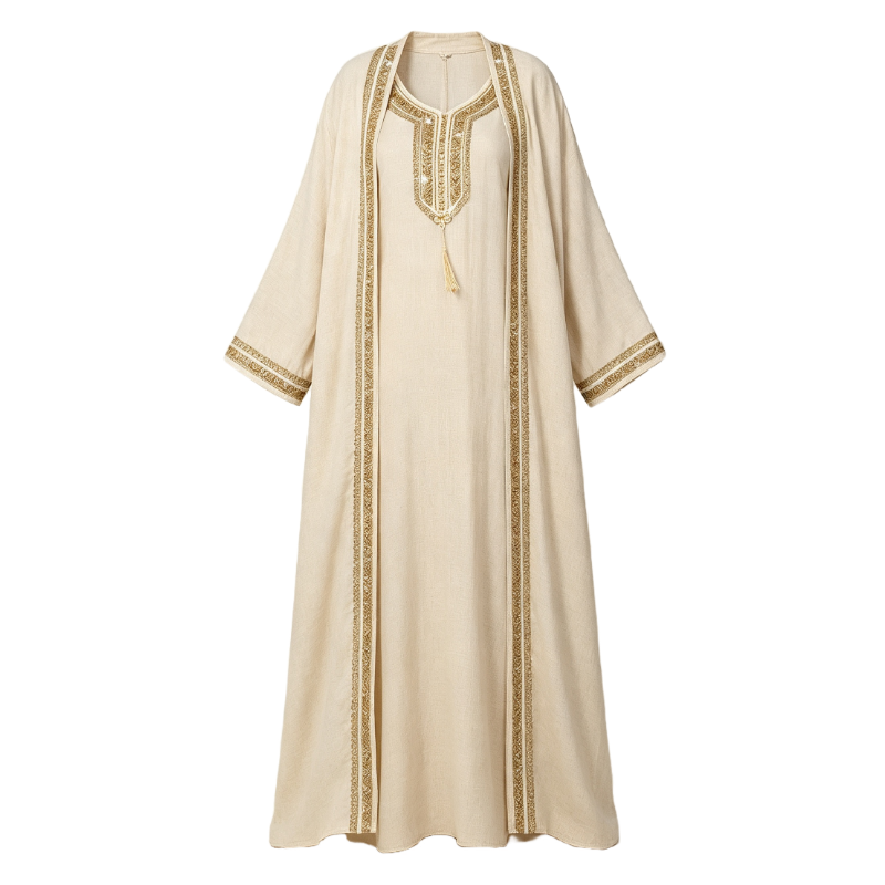 Milk Tea Color Hand Beaded Abaya