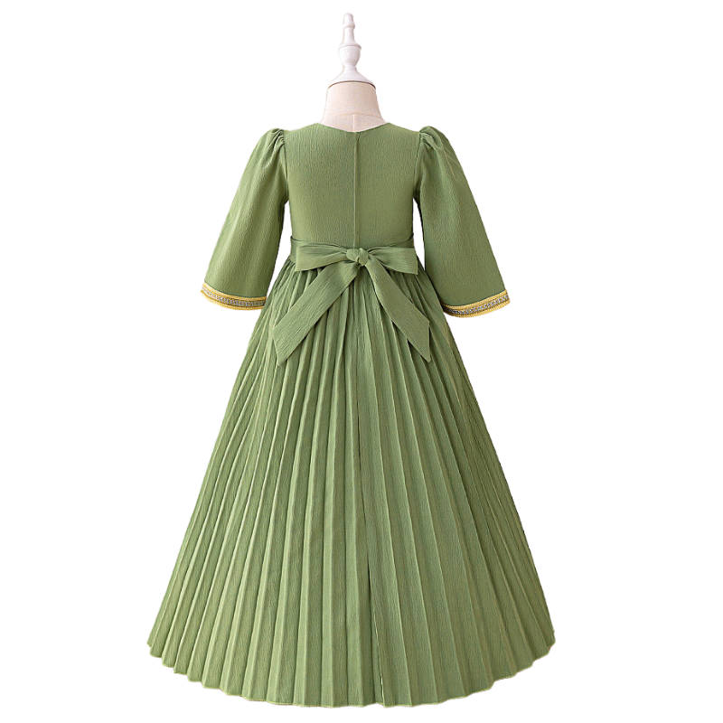 Girls Printed Long Sleeve Pleated Maxi Dress