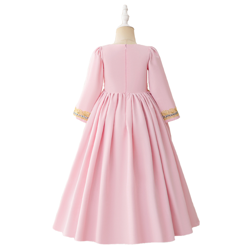Girls Pink Gold Embroidery Dress